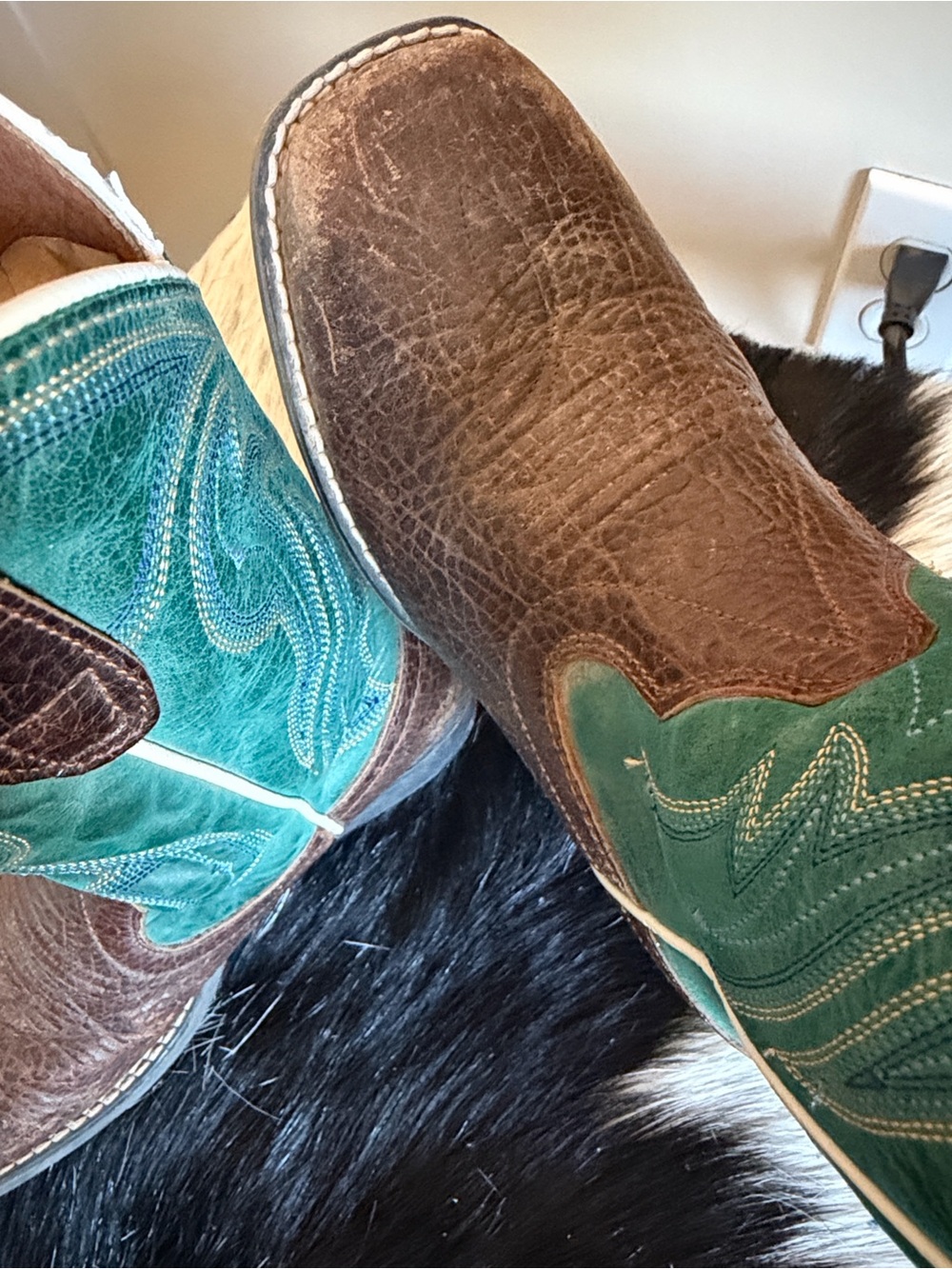Rank 45 Kid’s Cowboy Boots Size 13 Brown & Turquoise Leather Western Boots - Picture 8 of 10